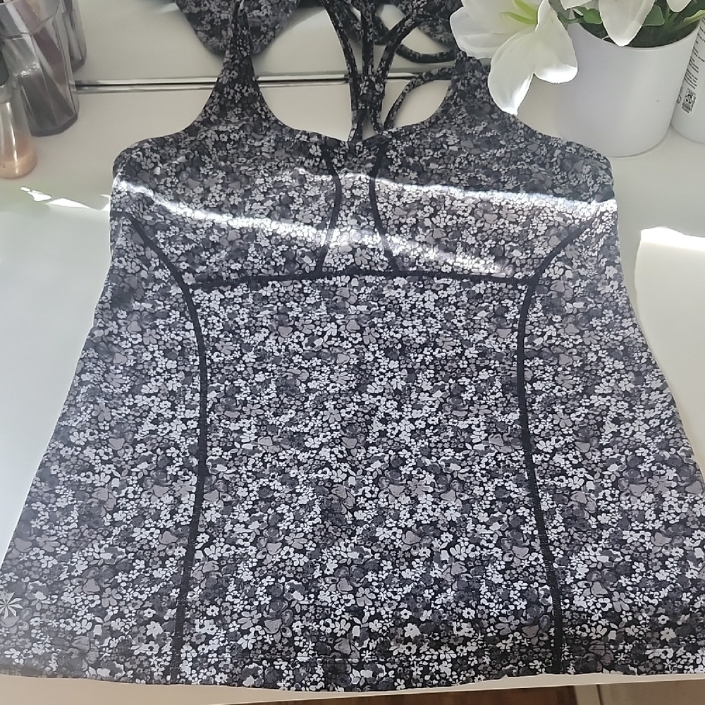 Athleta Black and White Floral Tank Top